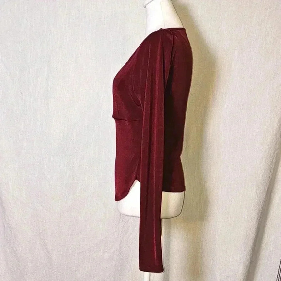 Free People Intimately Free Sleek Essentials Blouse Vneck Burgundy Shimmer S/P - Picture 5 of 13